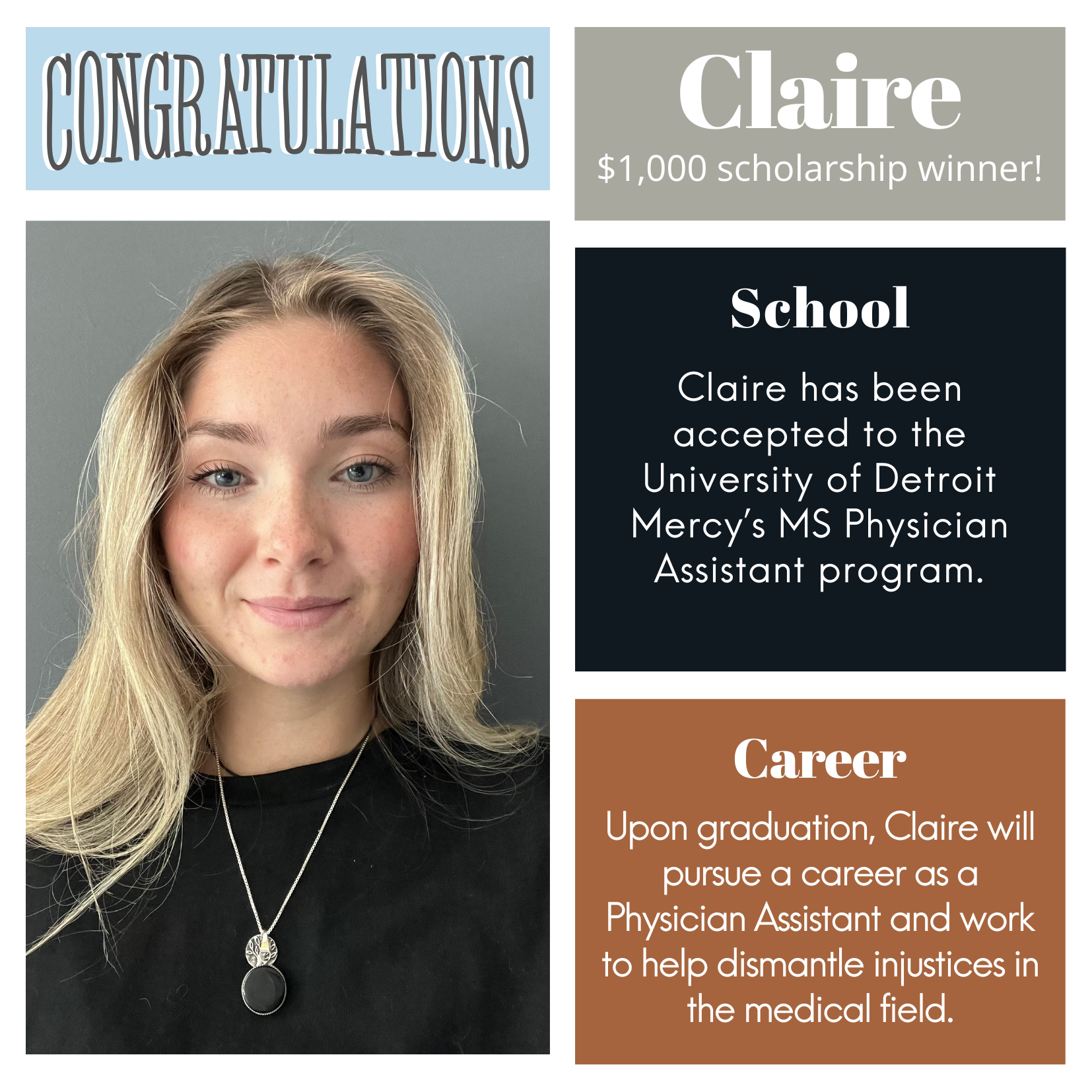 Scholarship winner - Claire