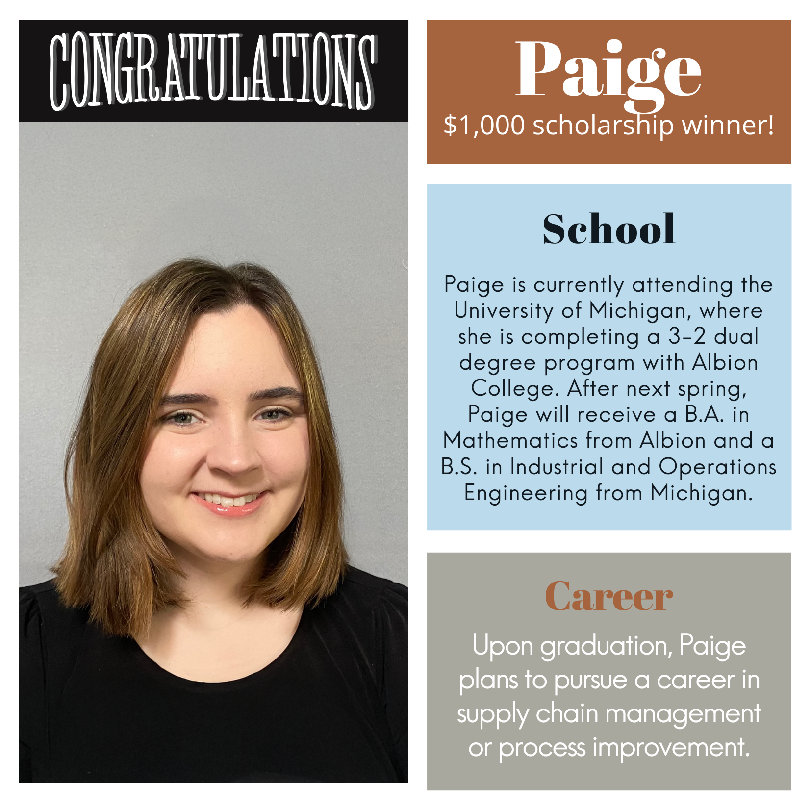 Scholarship winner - Paige